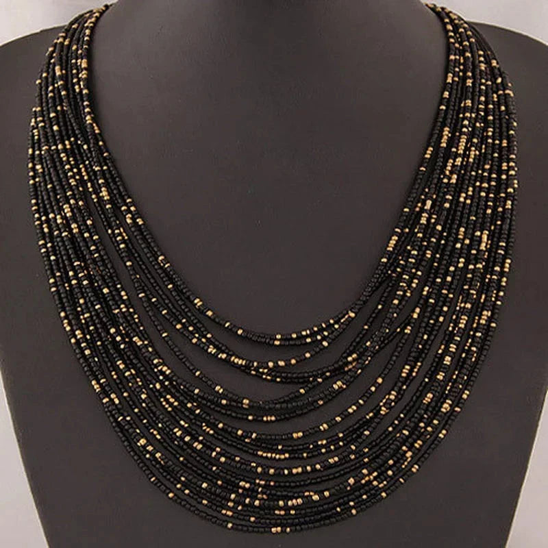 Collar Colgante Étnico Africano Multicapa negro