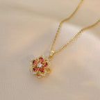 Collar con Colgante de Flor de 5 Pétalos en Circonio c