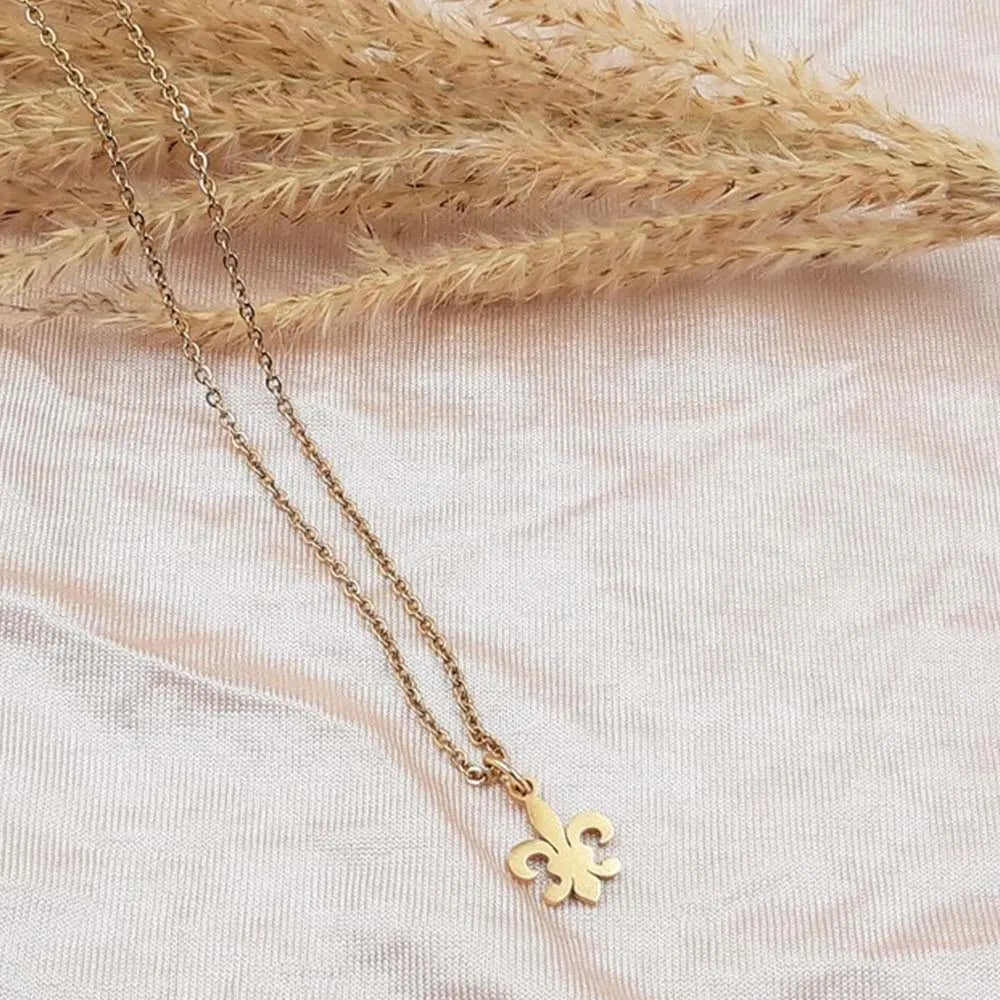 Collar y Colgante Flor de Lis Hombre Mujer oro