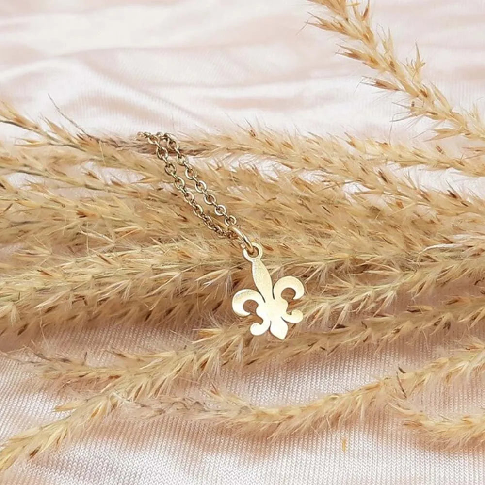 Collar y Colgante Flor de Lis Hombre Mujer plata