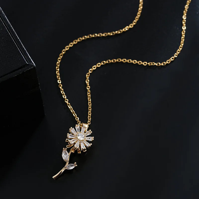 Collar Colgante Flor de Girasol Giratoria Antiestrés oro