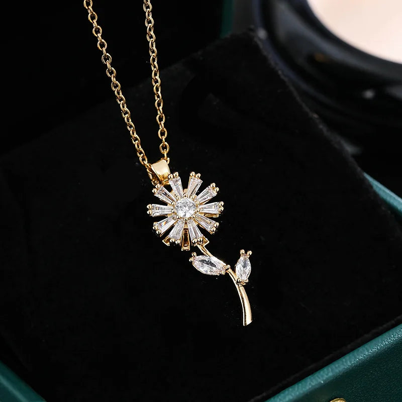 Collar Colgante Flor de Girasol Giratoria Antiestrés oro