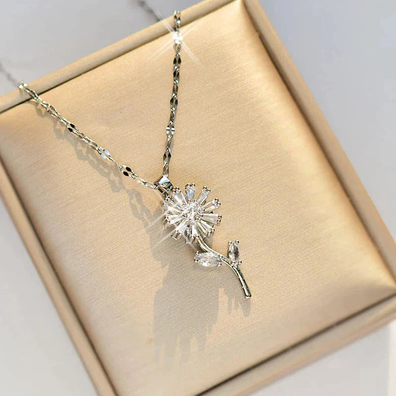Collar Colgante Flor de Girasol Giratoria Antiestrés plata