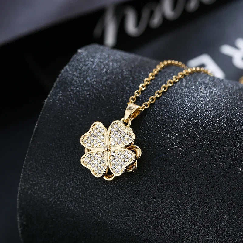 Collar con Colgante de Flor en Circonio Giratorio Anti-Estrés oro