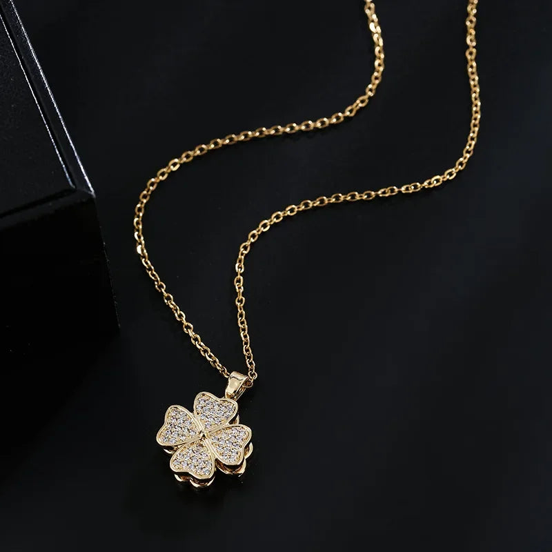 Collar con Colgante de Flor en Circonio Giratorio Anti-Estrés oro