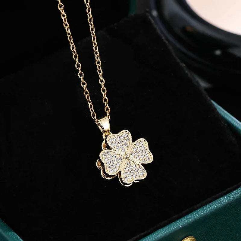 Collar con Colgante de Flor en Circonio Giratorio Anti-Estrés oro