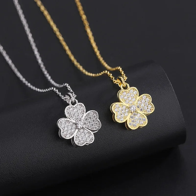Collar con Colgante de Flor en Circonio Giratorio Anti-Estrés plata