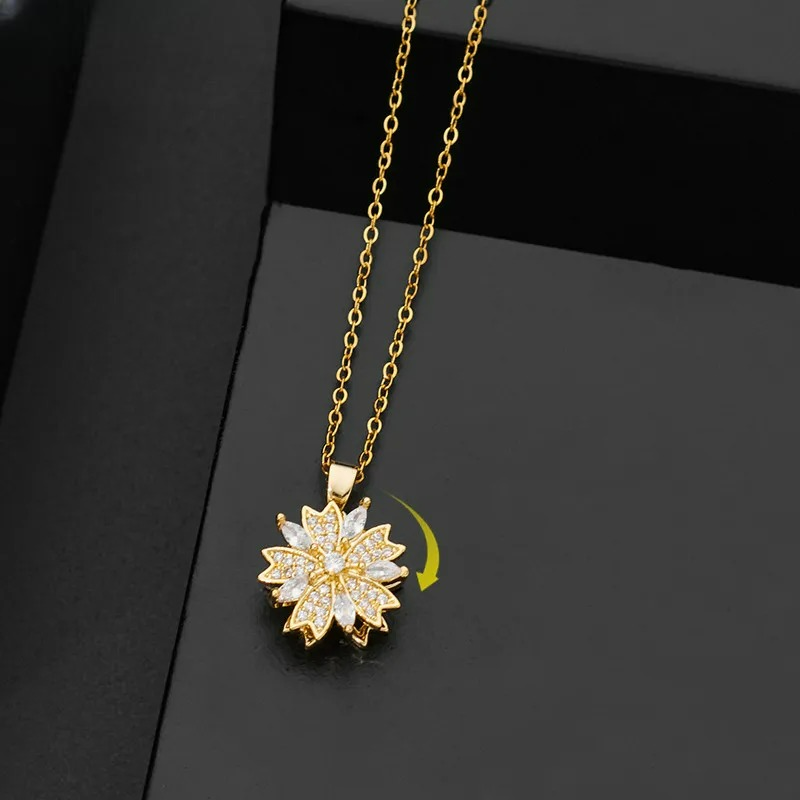 Collar Colgante Flor de Circonia Giratoria Antiestrés oro