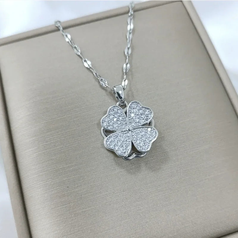 Collar con Colgante de Flor en Circonio Giratorio Anti-Estrés plata