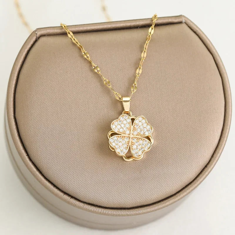 Collar con Colgante de Flor en Circonio Giratorio Anti-Estrés oro