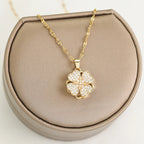 Collar con Colgante de Flor en Circonio Giratorio Anti-Estrés oro