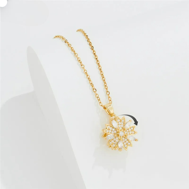 Collar Colgante Flor de Circonia Giratoria Antiestrés oro