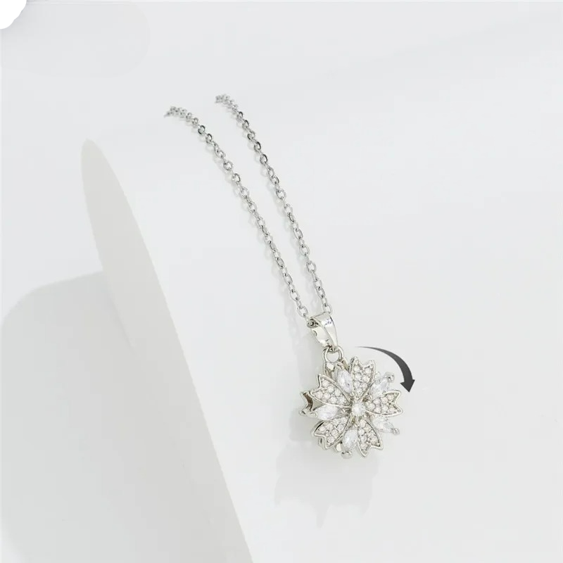 Collar Colgante Flor de Circonia Giratoria Antiestrés plata
