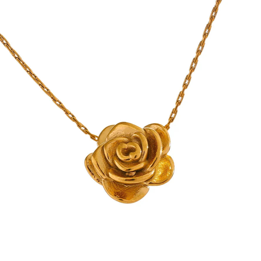 Collar Colgante Gran Flor de Rosa oro
