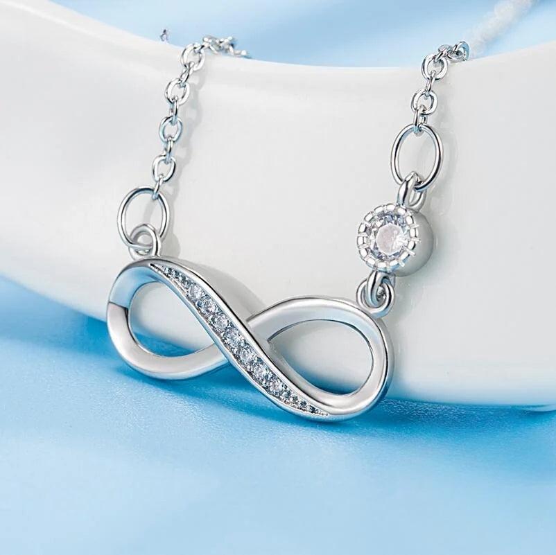Collar colgante infinito de circonio para mujer en plata