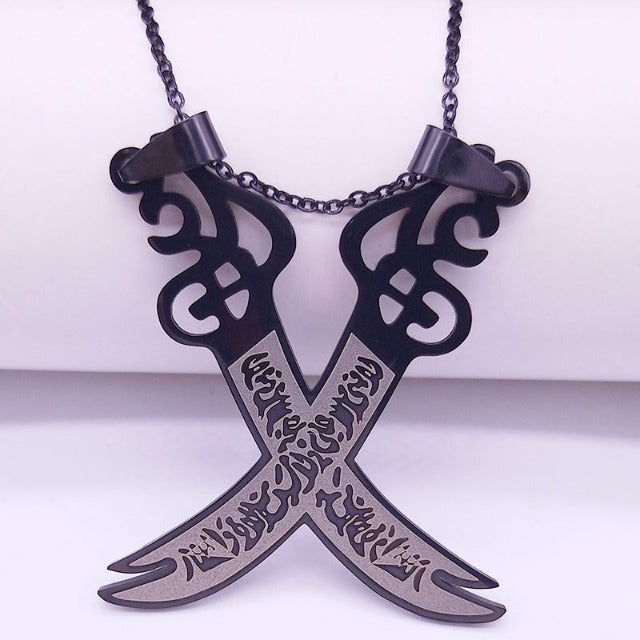 Collar Colgante Islam Musulmán Espada de Ali Zulfikar negro