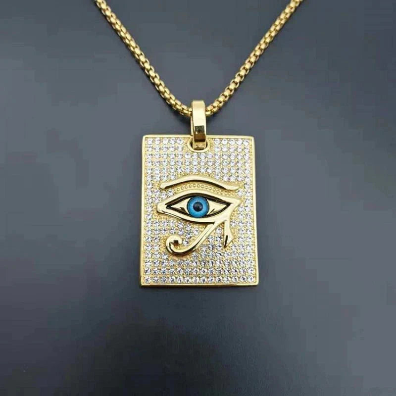 Collar y Colgante Ojo de Horus Egipcio Oudjat Dorado