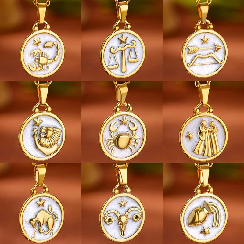 Collar Colgante Oro y Blanco Signo del Zodiaco 12 Constelaciones