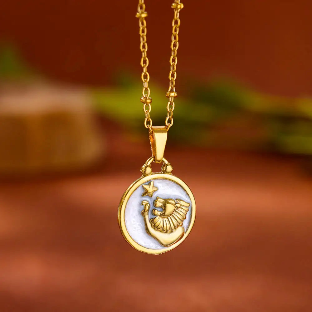 Collar Colgante Oro y Blanco Signo del Zodiaco 12 Constelaciones leo
