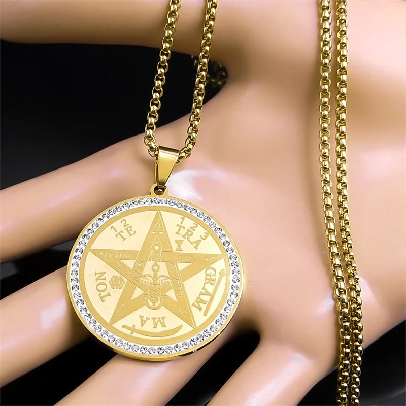 Collar Colgante Pentáculo Brujería Wicca oro