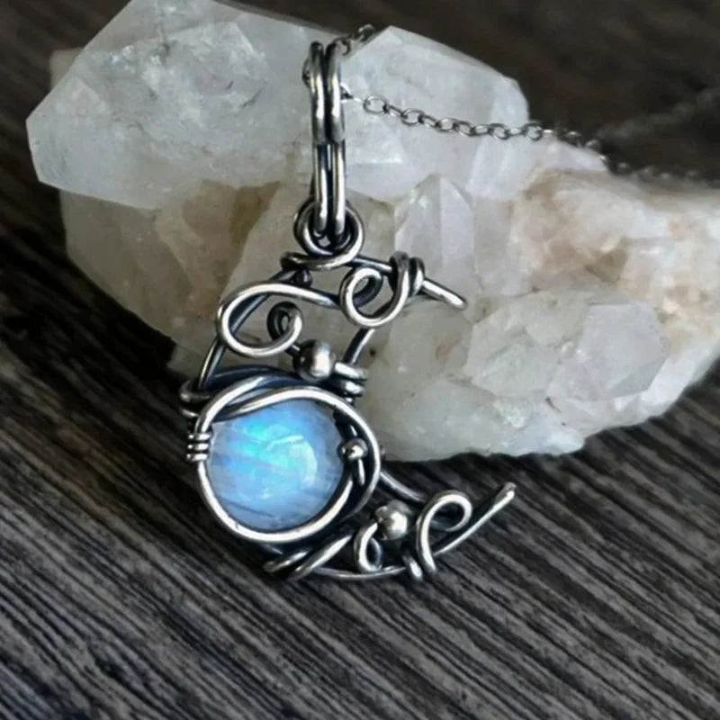 Collar con Colgante de Piedra de Luna Vintage c