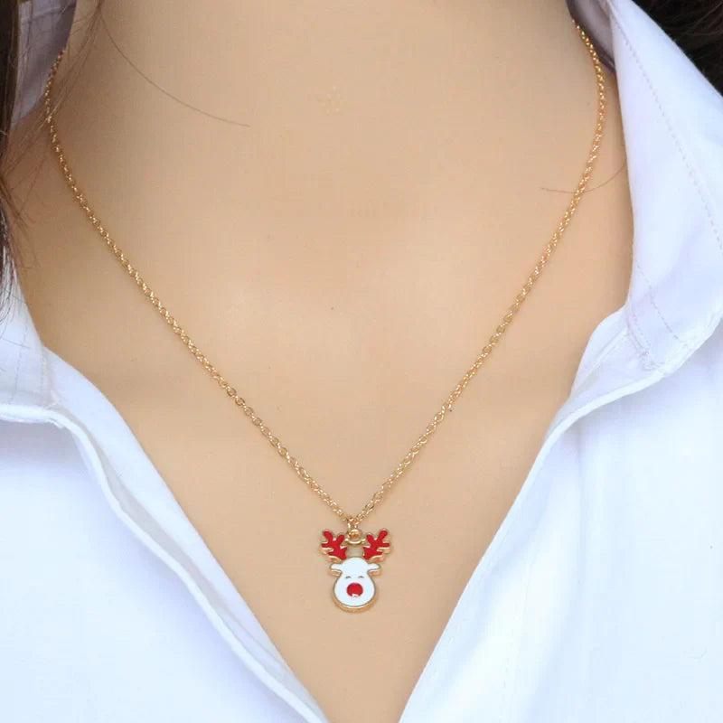 Collar con colgante de renos de nieve de Navidad