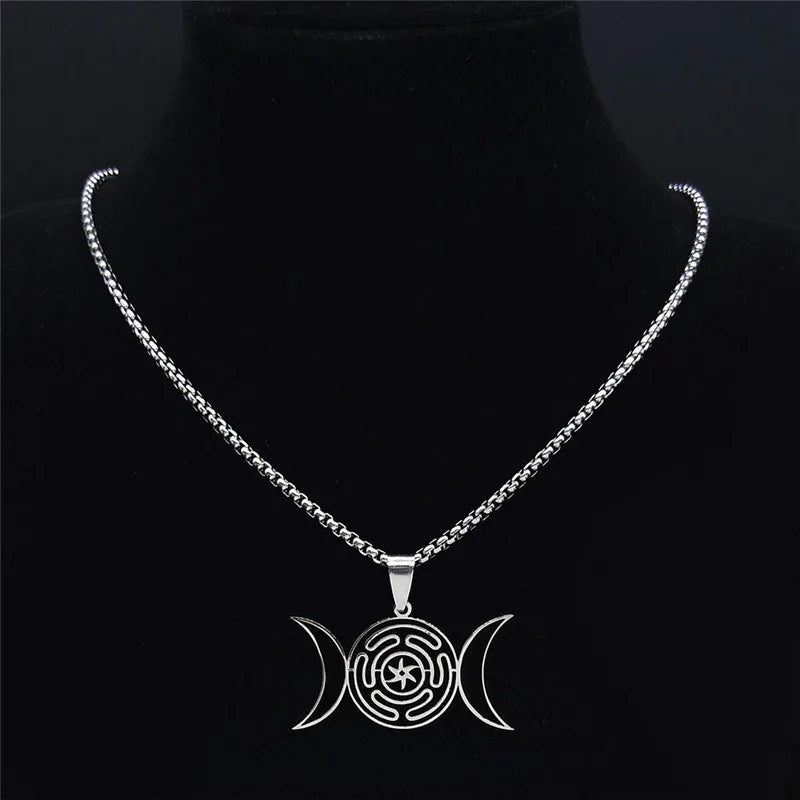 Collar Colgante Rueda de Hécate Hechicería Wicca Strophalos plata 50 cm