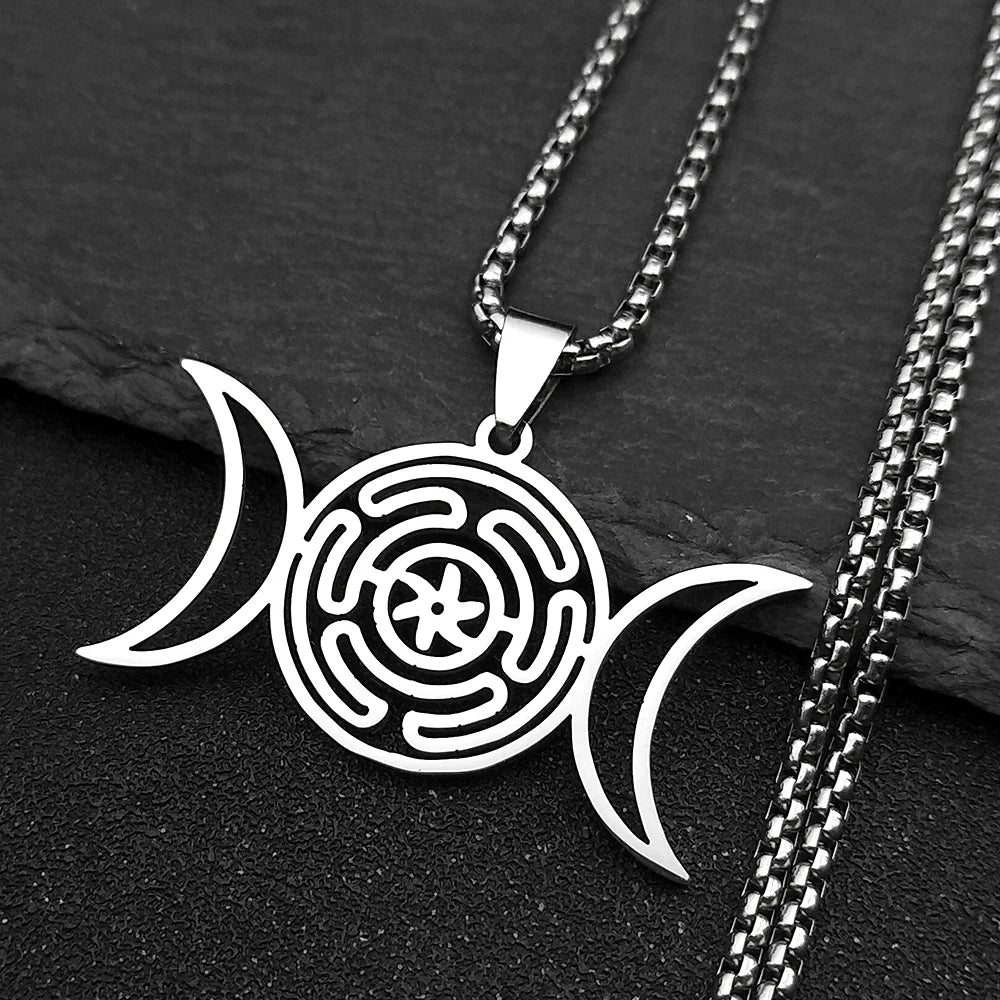 Collar Colgante Rueda de Hécate Hechicería Wicca Strophalos plata 50 cm
