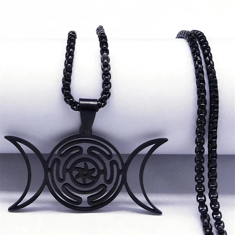 Collar Colgante Rueda de Hécate Hechicería Wicca Strophalos negro 60 cm