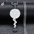 Collar Colgante Rueda de Hécate Strophalos Brujería Wicca plata 50 cm