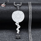 Collar Colgante Rueda de Hécate Strophalos Brujería Wicca plata 50 cm