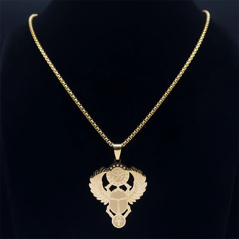 Collar con colgante de escarabajo egipcio Ojo de Horus oro