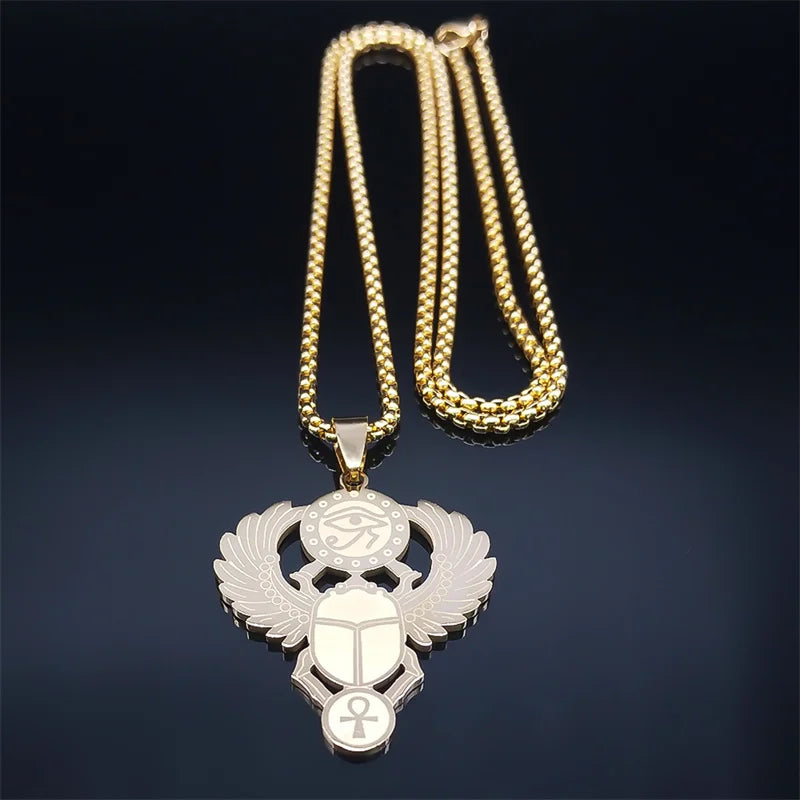 Collar con colgante de escarabajo egipcio Ojo de Horus oro
