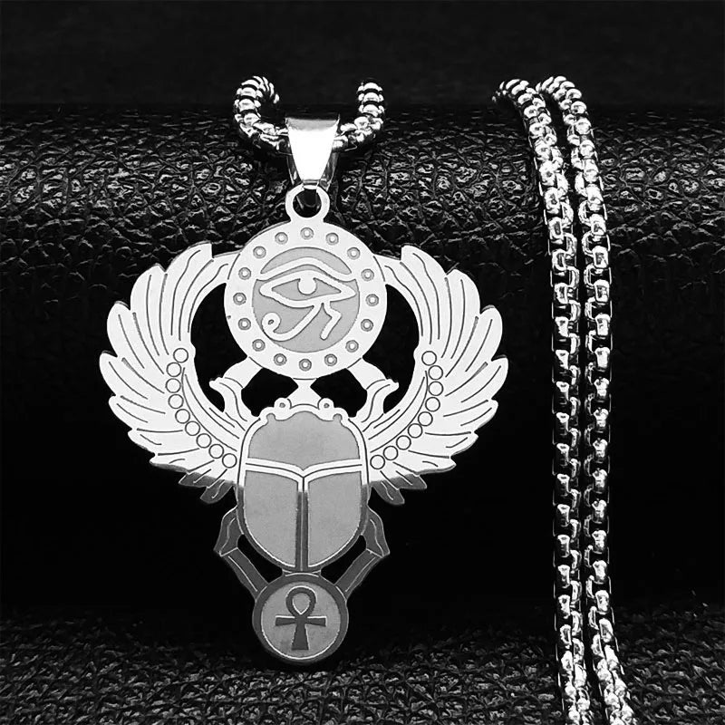 Collar con colgante de escarabajo egipcio Ojo de Horus plata