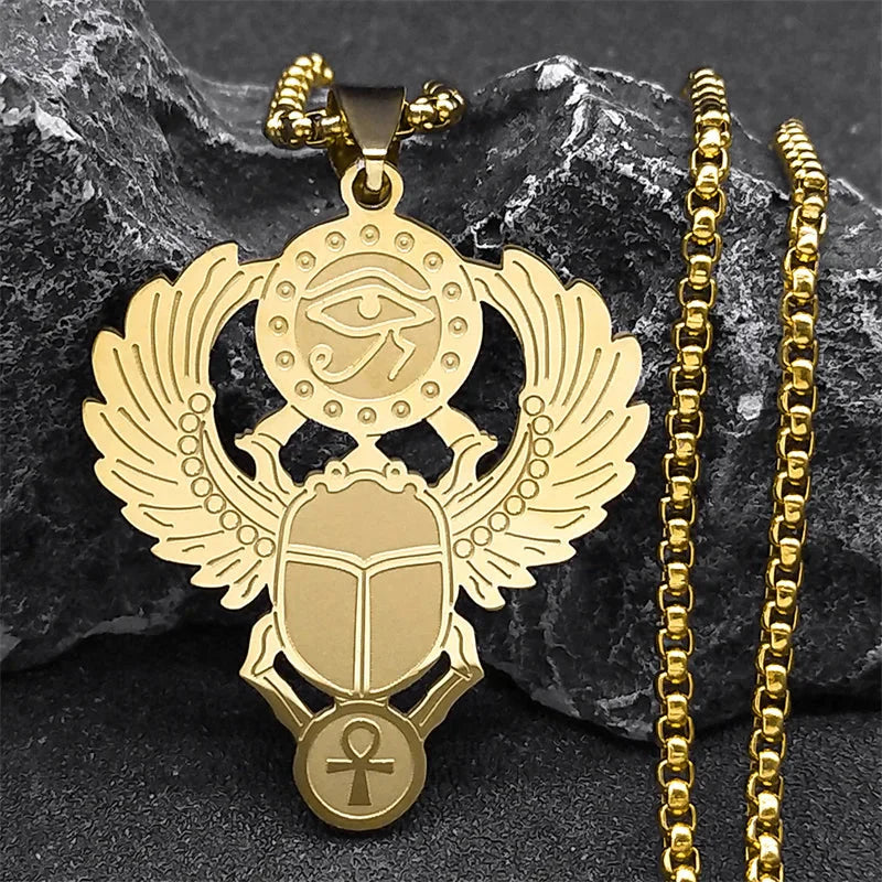 Collar con colgante de escarabajo egipcio Ojo de Horus oro