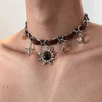 Collar con Colgante de Sol con Cristal de Estilo Punk
