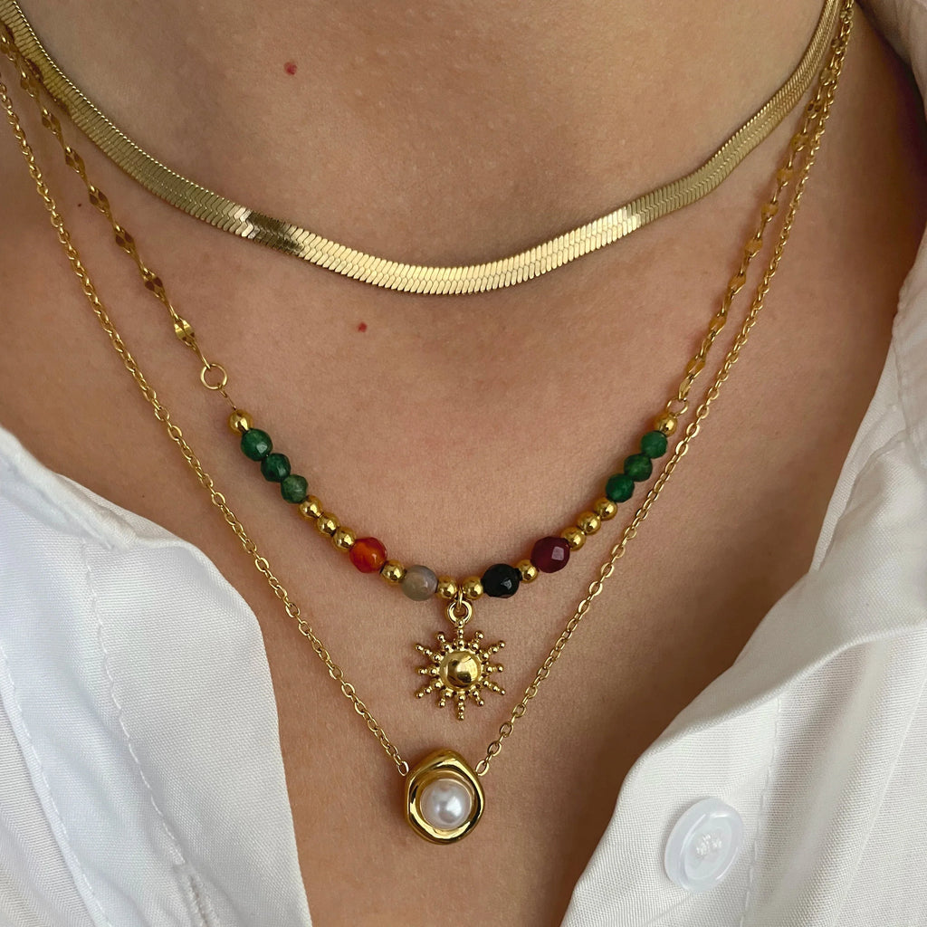 Sun Pendant Necklaces with Pearls a