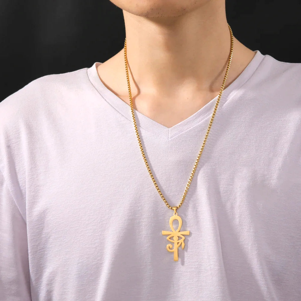 Collar Colgante Estilo Egipcio Cruz de Ankh dorado