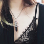 Collar Colgante Triple Luna Hechicería Wicca Mujer Pentáculo negro