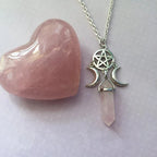 Collar Colgante Triple Luna Hechicería Wicca Mujer Pentáculo blanco