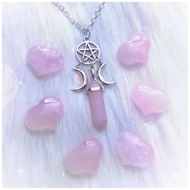 Collar Colgante Triple Luna Hechicería Wicca Mujer Pentáculo rosa