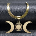 Collar Colgante Triple Luna Brujería Wicca oro