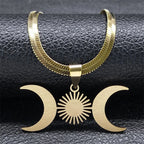 Collar Colgante Triple Luna Brujería Wicca oro