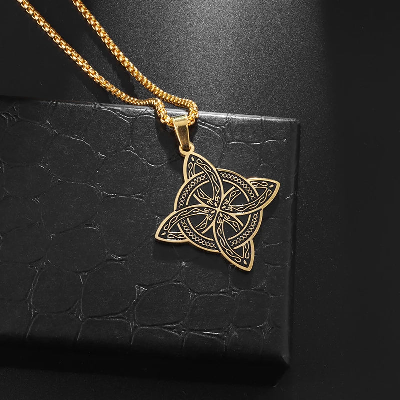 Collar Colgante Wiccano Nudo de Bruja de Protección oro