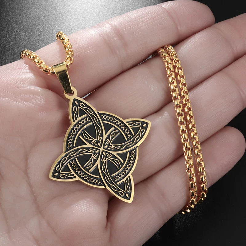 Collar Colgante Wiccano Nudo de Bruja de Protección oro