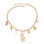 Collar Gargantilla con Colgantes de Coral y Conchas para Mujer