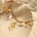 Collar Gargantilla con Colgantes de Coral y Conchas para Mujer
