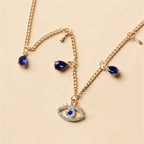Collar Gargantilla con Colgante Ojo Turco Azul Mala Suerte con Strass y Perlas oro