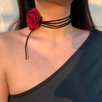 Collar Gargantilla Elegante Colgante Gran Flor de Rosa roja 1
