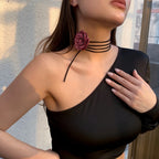 Collar Gargantilla Elegante Colgante Gran Flor de Rosa lila